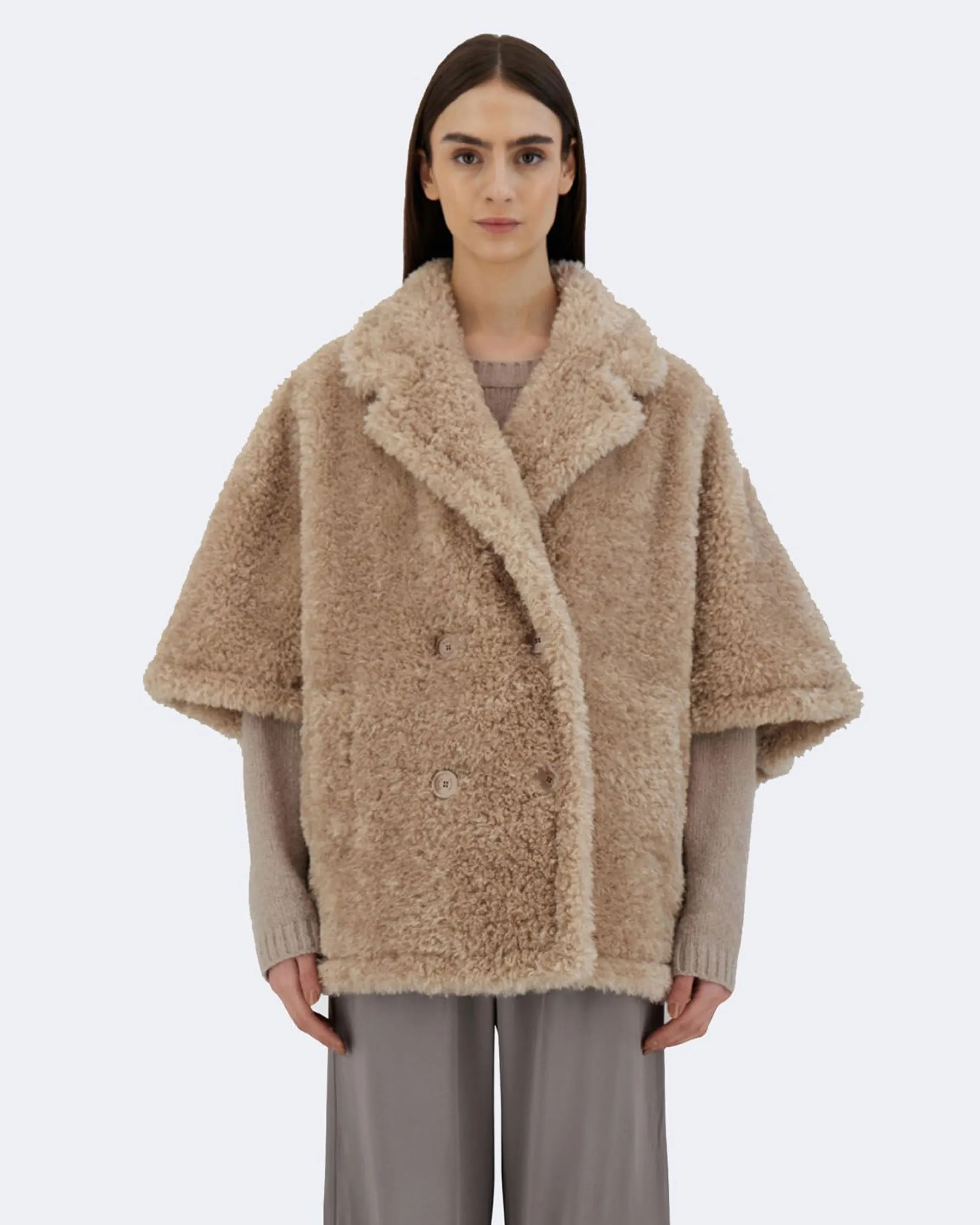 Caban in curly faux fur