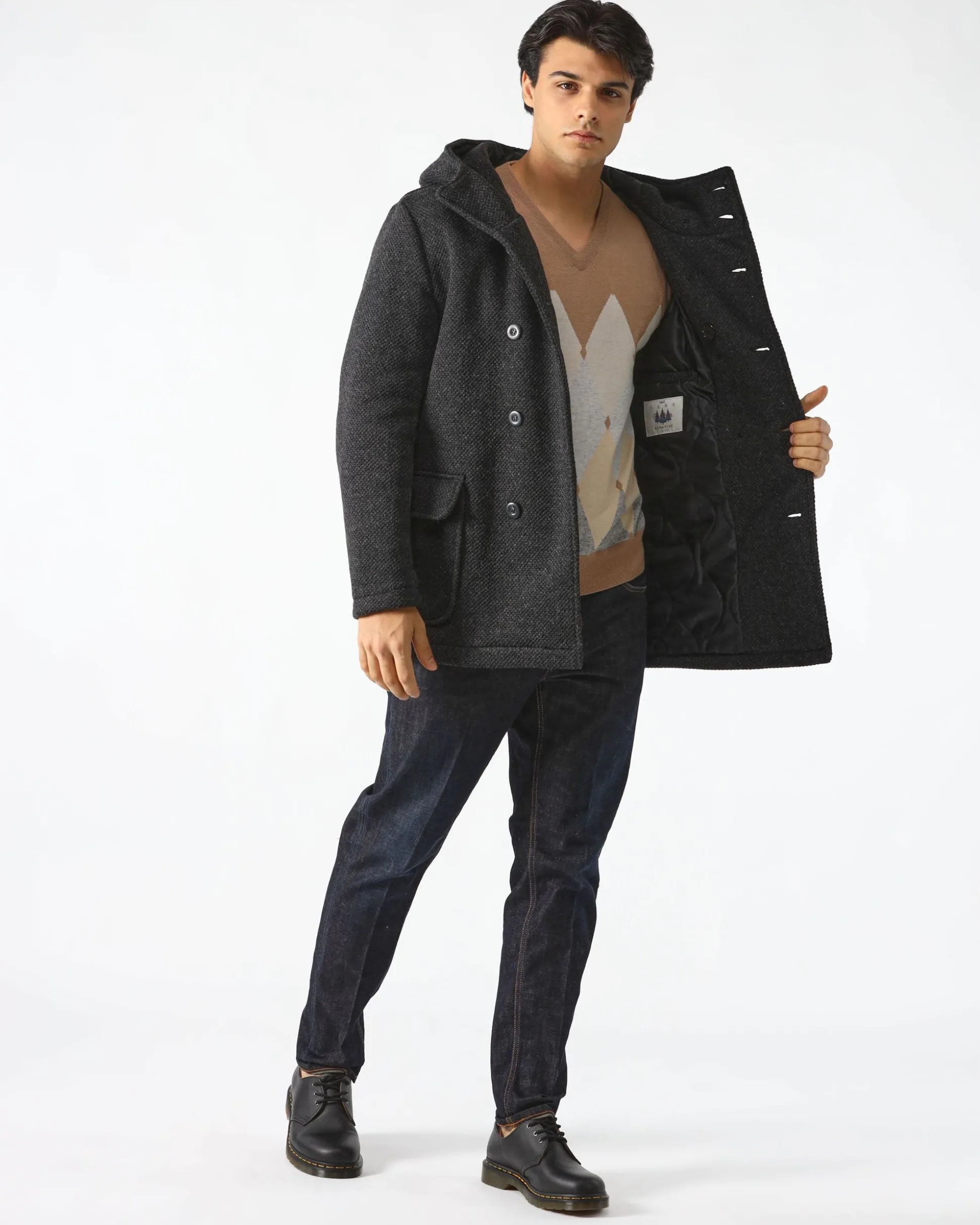 Cappotto Doppiopetto Antracite con Cappuccio