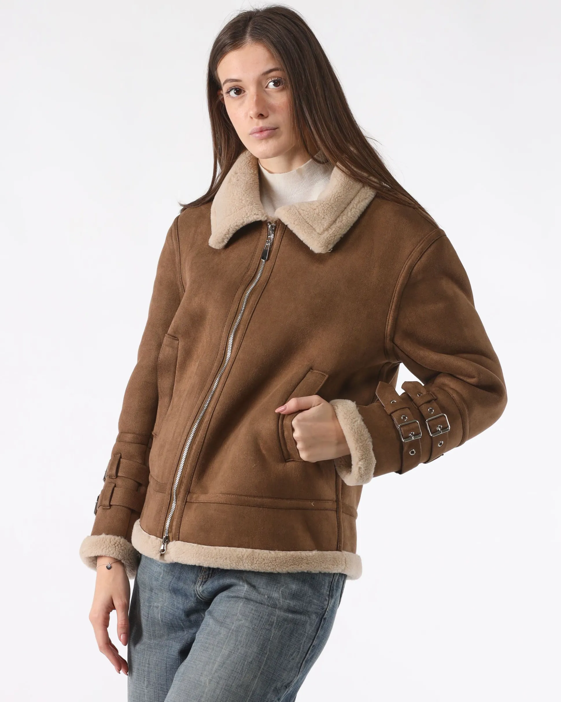 Ecomontone Corto Marrone con Fibbie