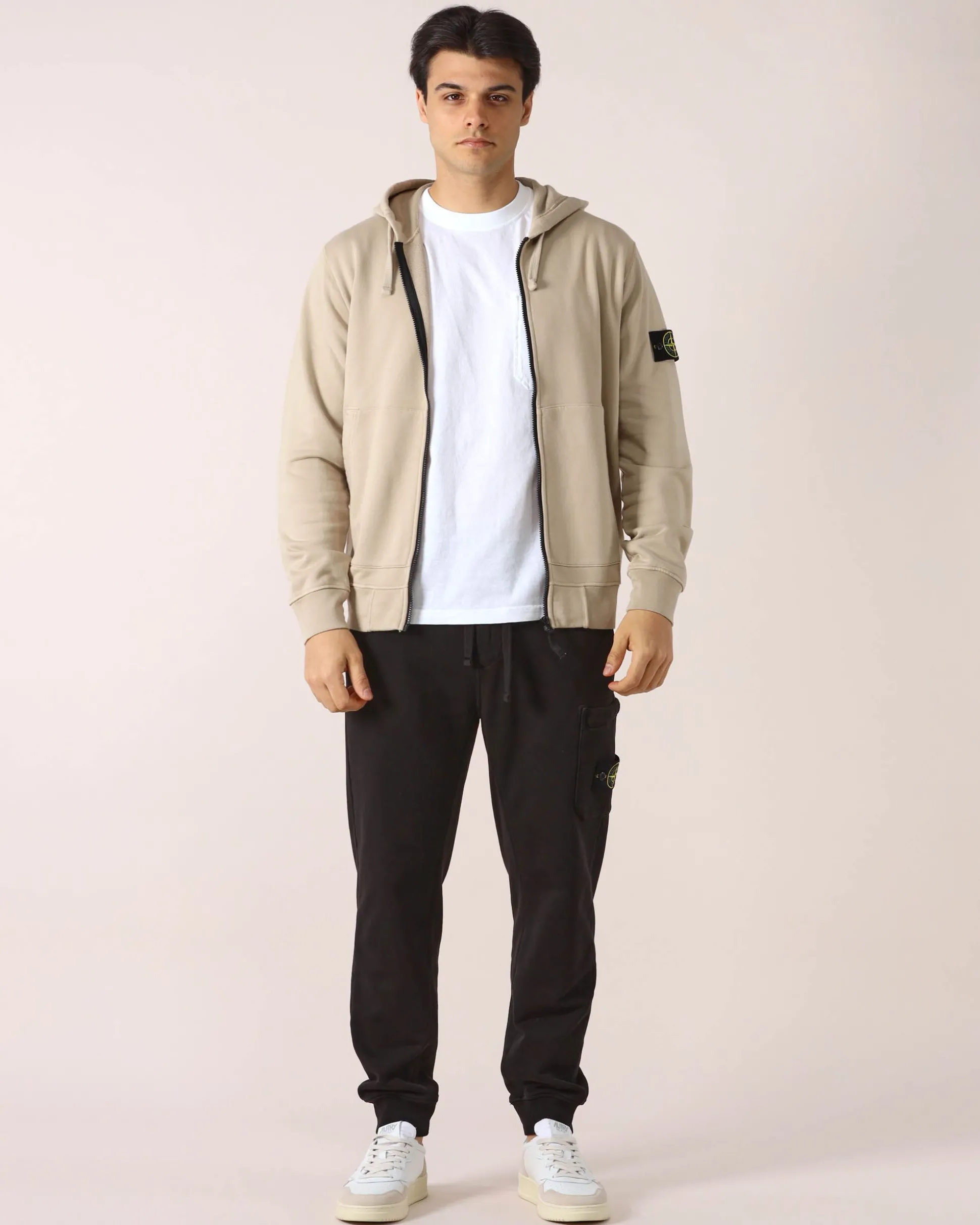 Felpa Beige con Zip e Cappuccio