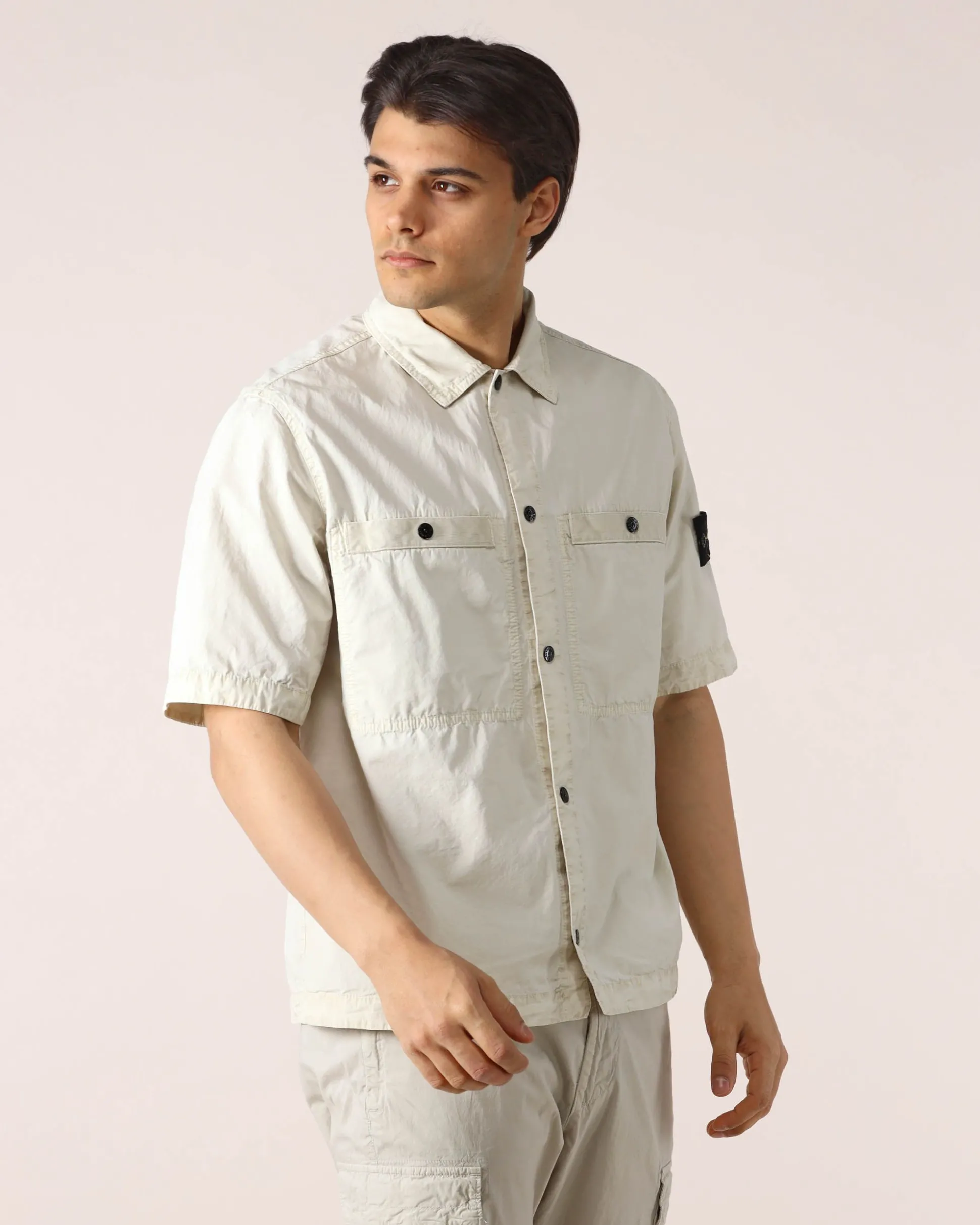 Overshirt Sabbia a Maniche Corte
