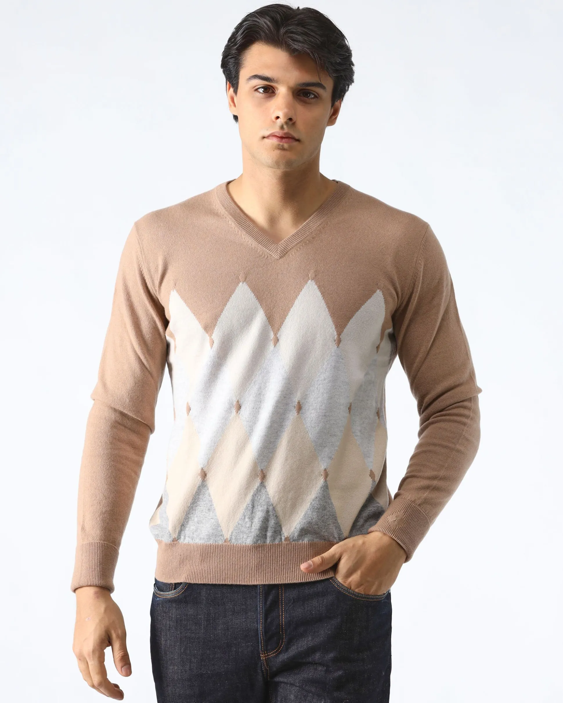 Pullover Scollo V Beige