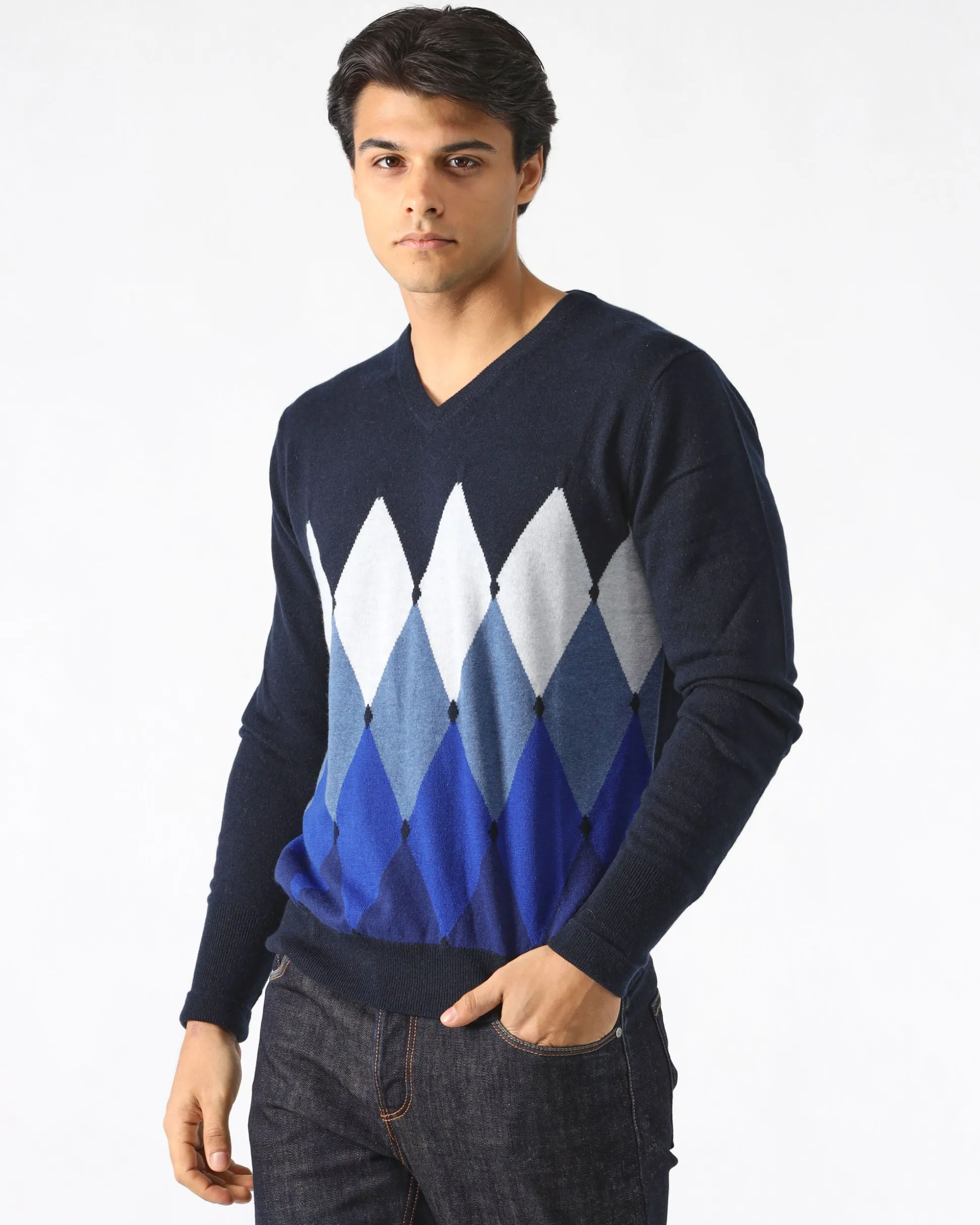 Pullover Scollo V Blu