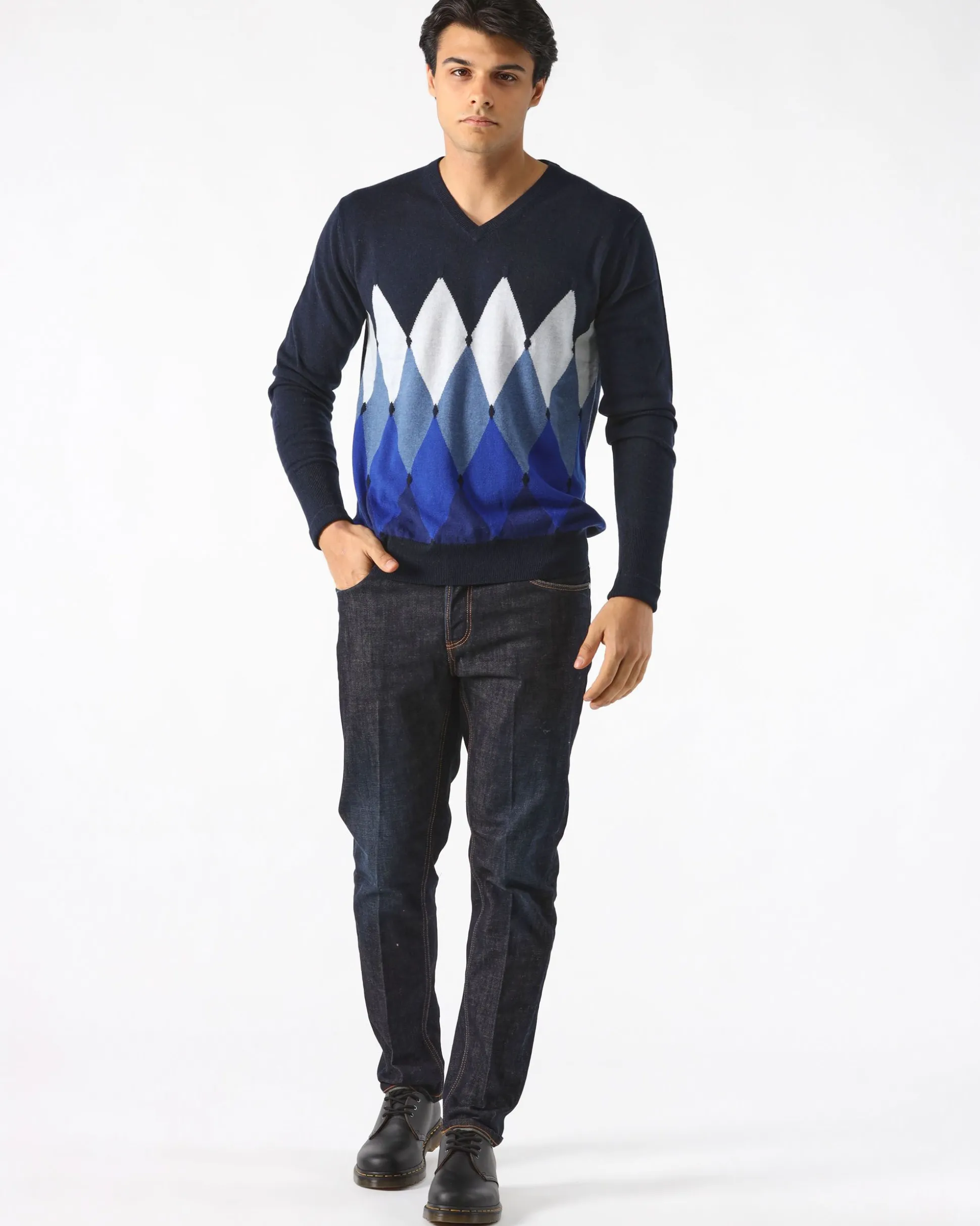 Pullover Scollo V Blu