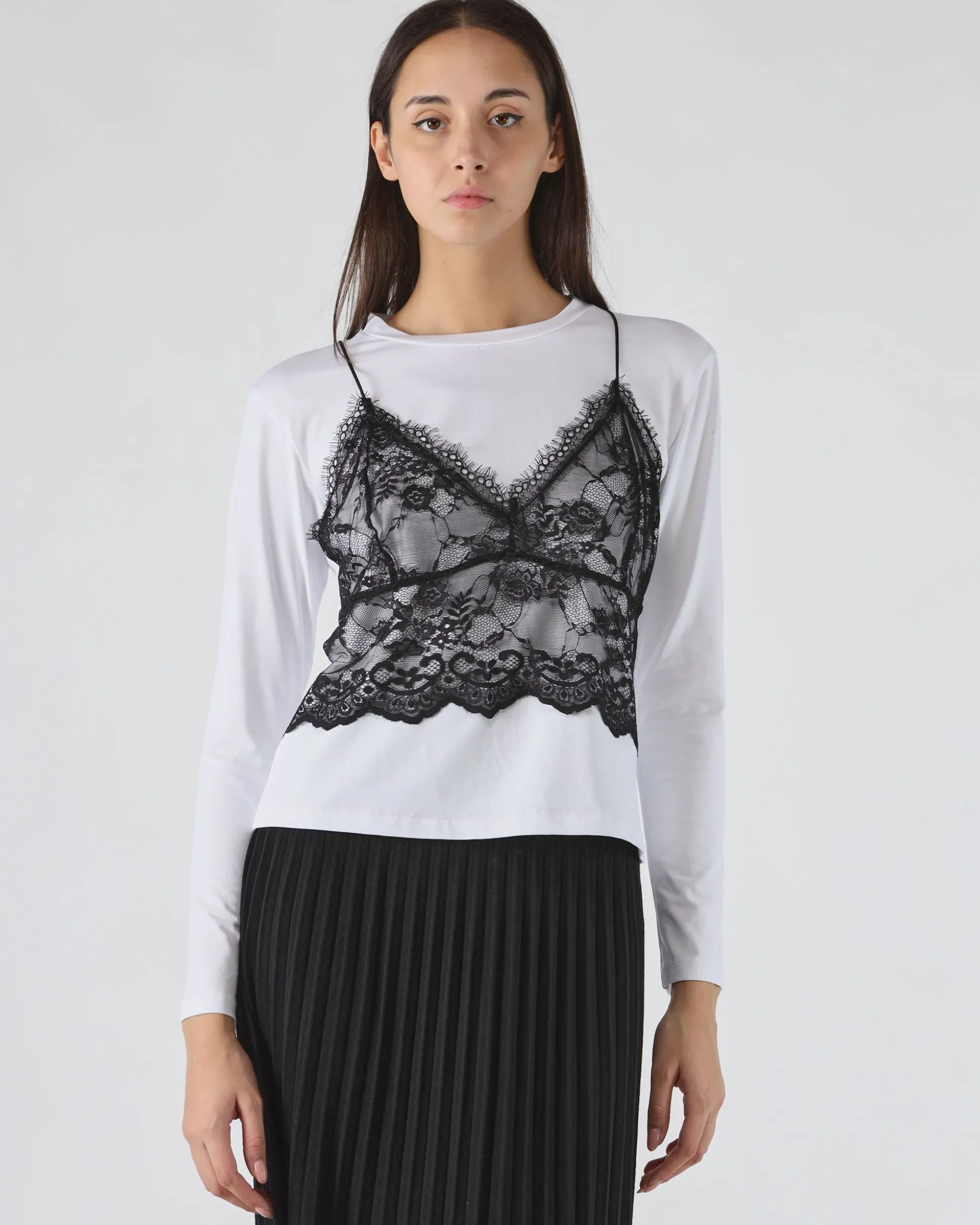 T-shirt con top in pizzo
