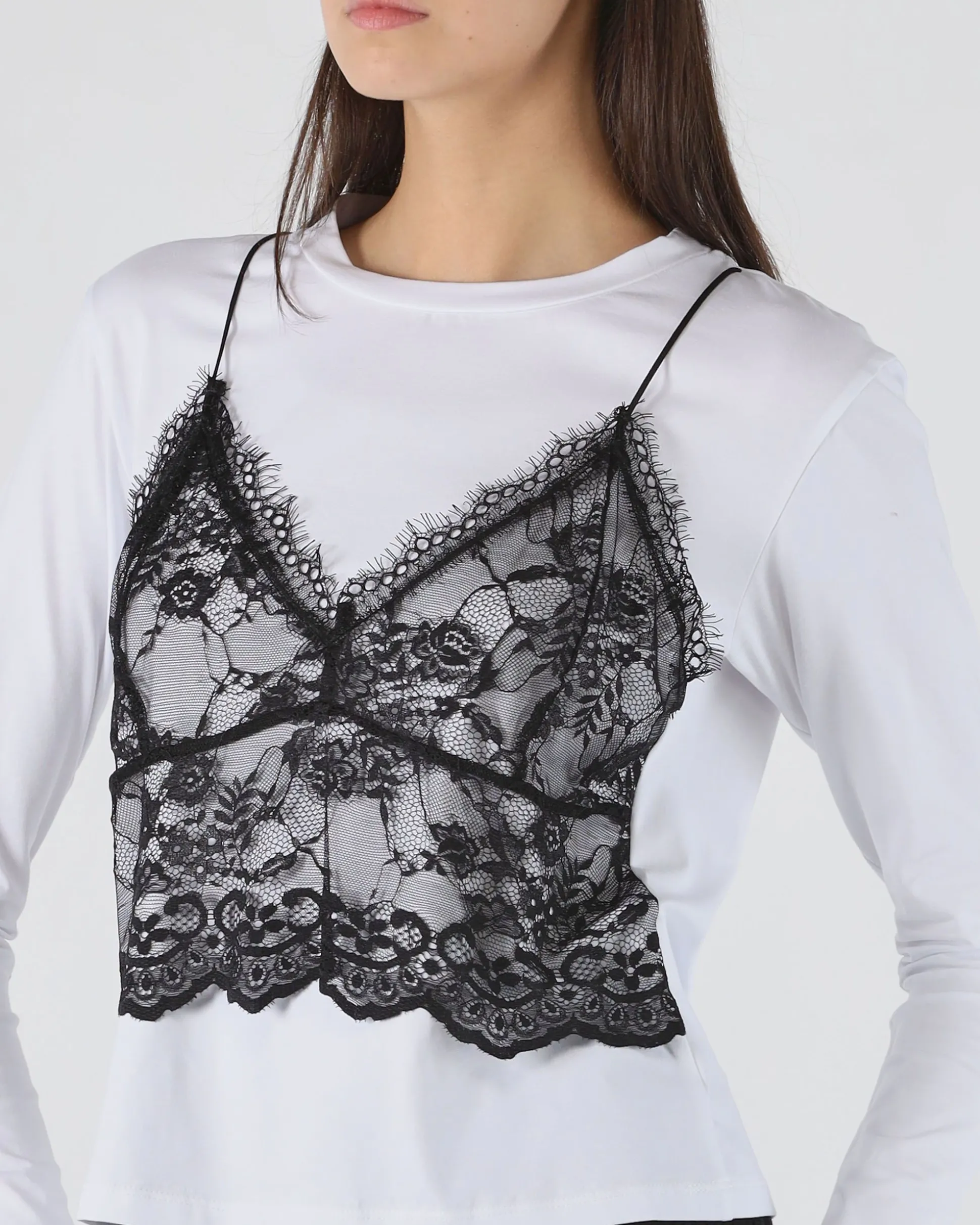 T-shirt con top in pizzo